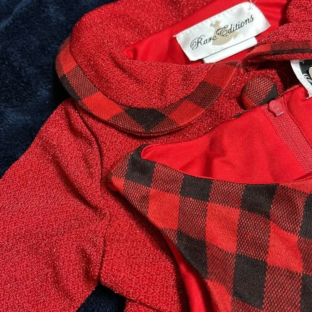 Toddler Girls Knit Coat with‎ Buffalo Check Dress Set